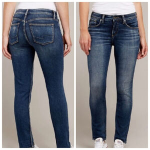 Silver Avery Slim Skinny Leg Jeans Dark Blue Mid Rise Distressed Stretch 31 12